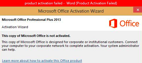 microsoft project product activation failed